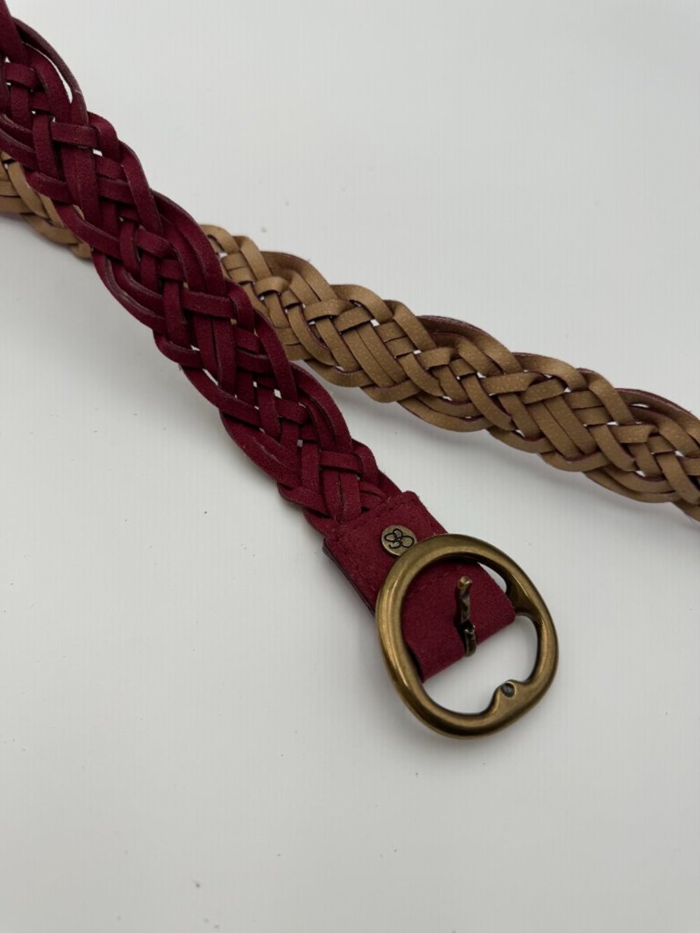 Vintage Burgundy Braided Leather Belt Round Buckle - Picture 3 of 4